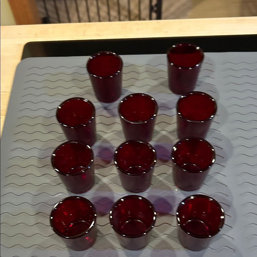 Elegant Red Glass Votive Candle Holders set of 11. Used.